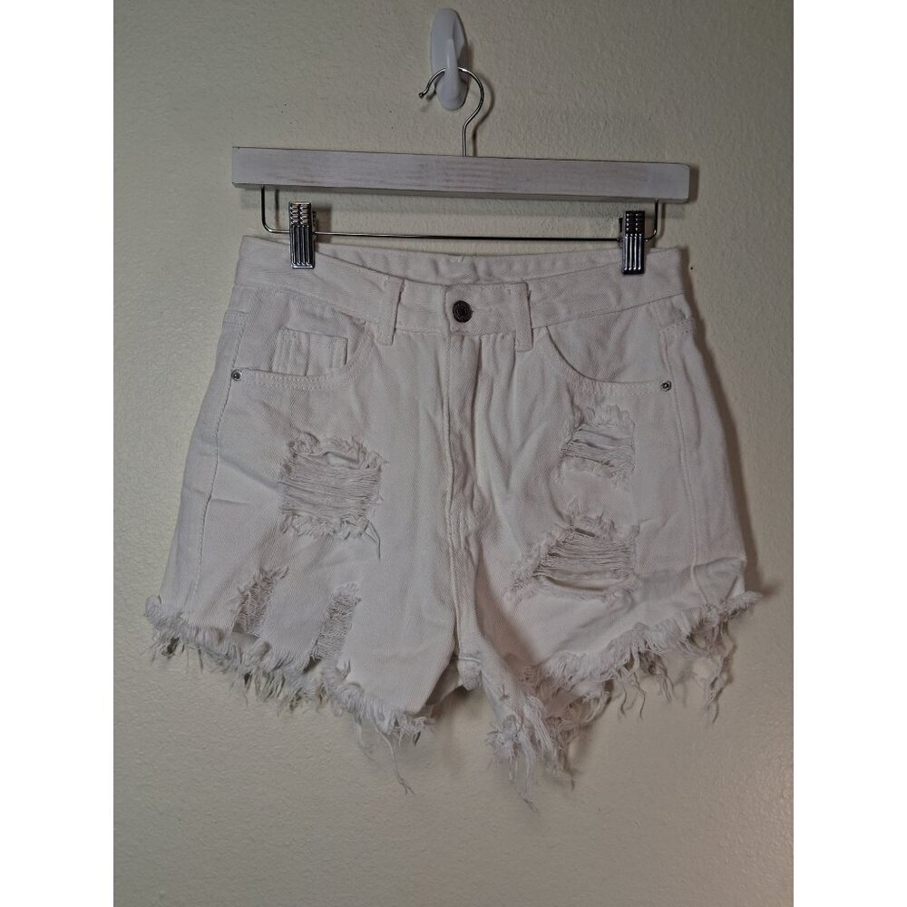Distressed Denim Jean Shorts Y2K Retro Grunge Casual Summer White Size 29" Waist